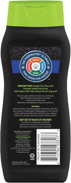 FURminator dog shampoo label showing Omega fatty acids benefit