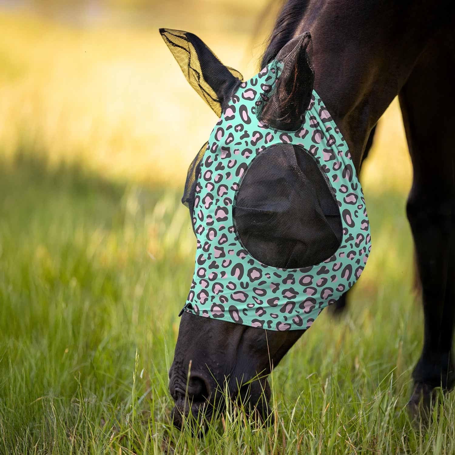 Stretchy Lycra material detail of Jeffers equine fly mask