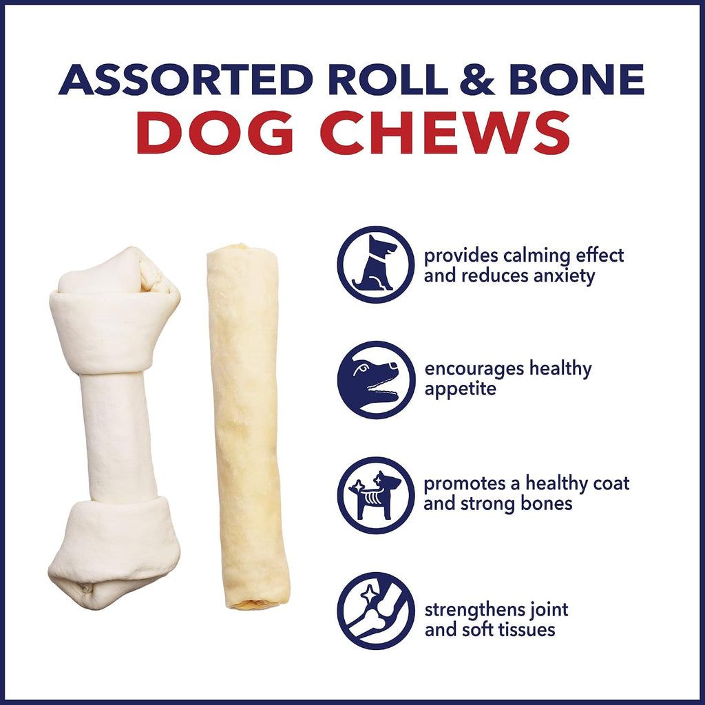 Thick natural rawhide rolls for dog oral health and hygiene