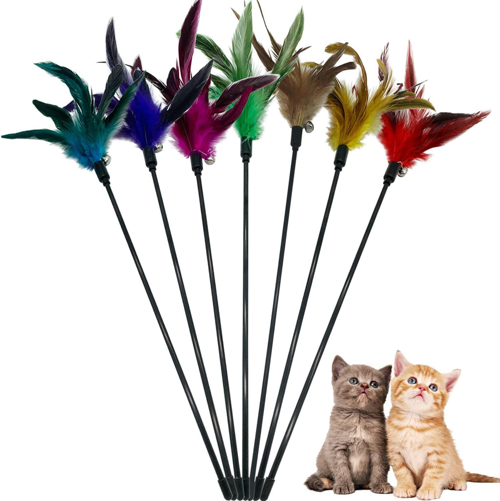 A detailed layout of all six colored bird mimicking feather attachments for indoor cats