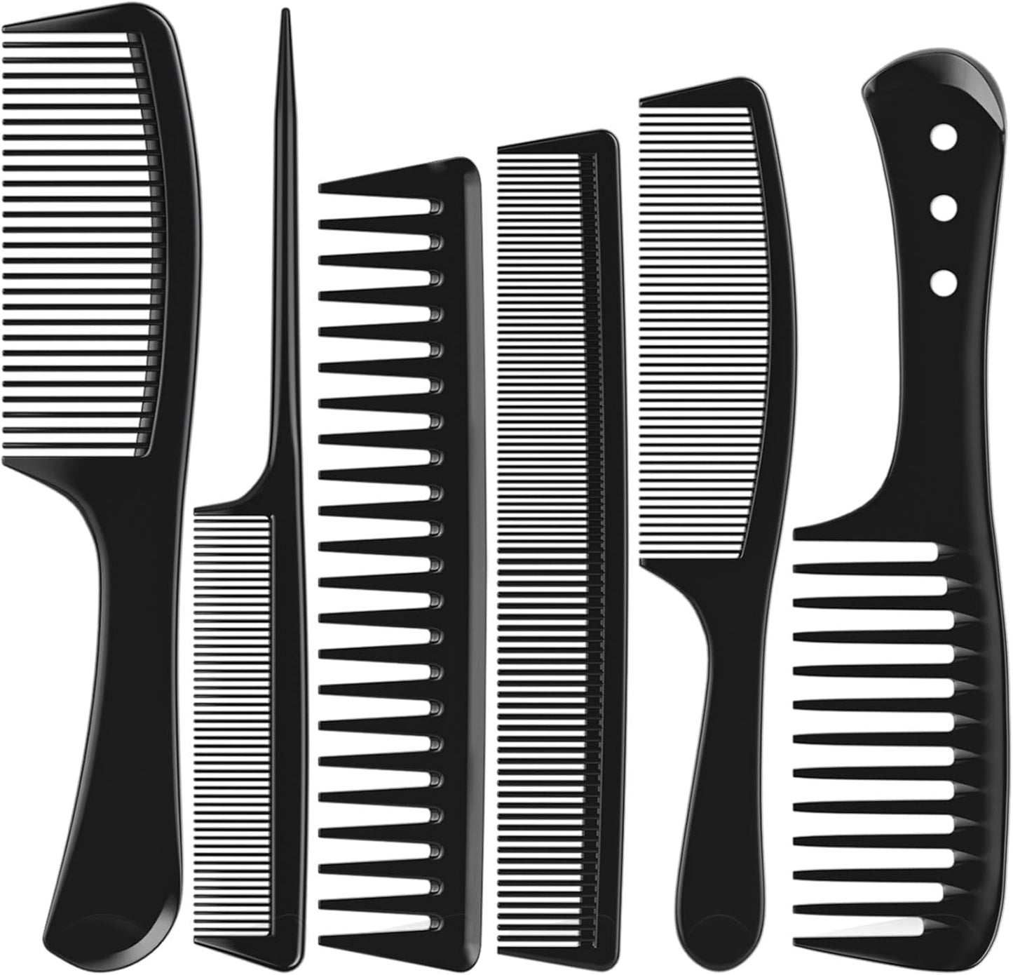 Kolavia 6 piece professional carbon fiber hair comb set front view