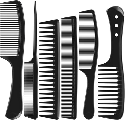 Kolavia 6 piece professional carbon fiber hair comb set front view