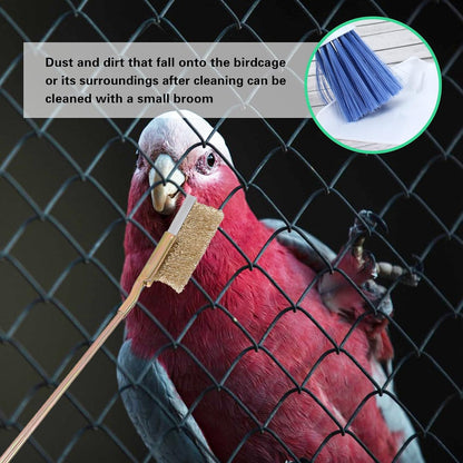 Broom and dustpan brush head set for sweeping scattered bird seeds and pet debris