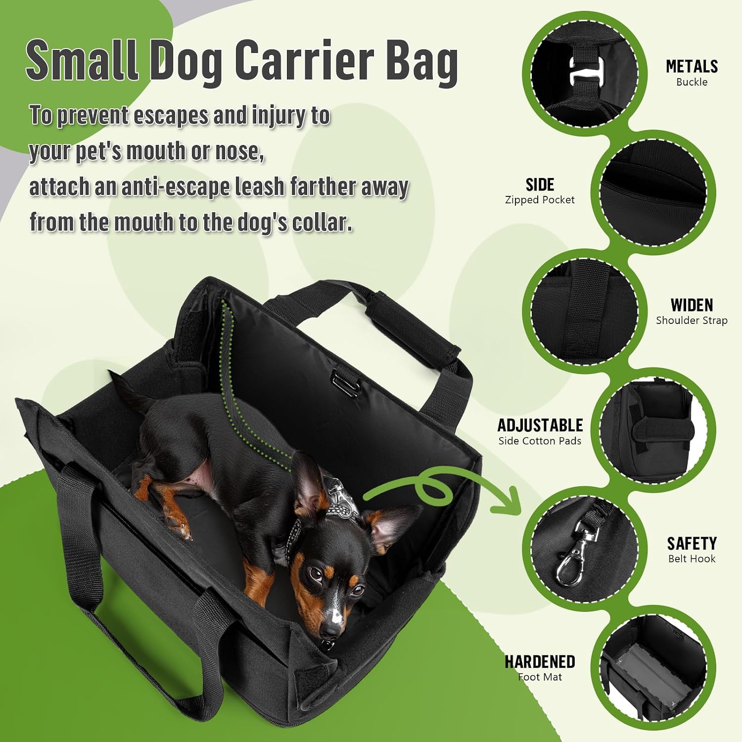 Interior view showing safety hooks for small dog collar