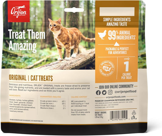 Orijen grain free high protein cat treats bag layout