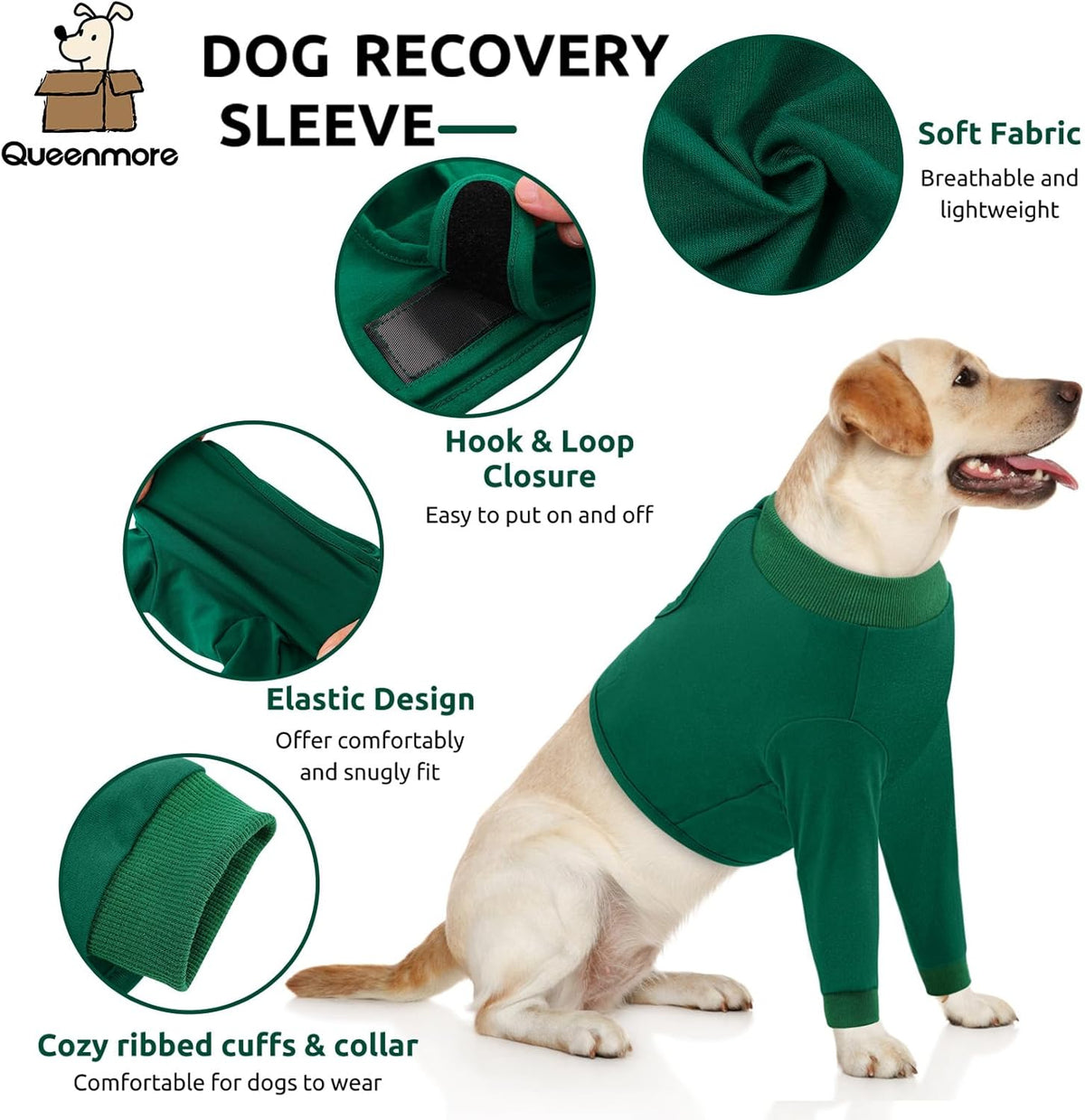 Green breathable dog leg sleeve cone alternative for post surgery care