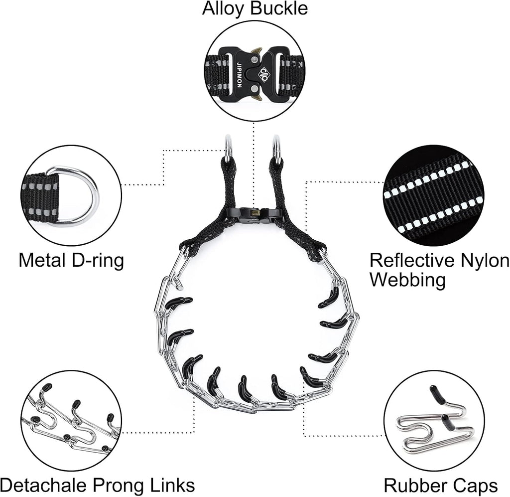 Adjustable stainless steel links being detached for custom pet neck sizing.