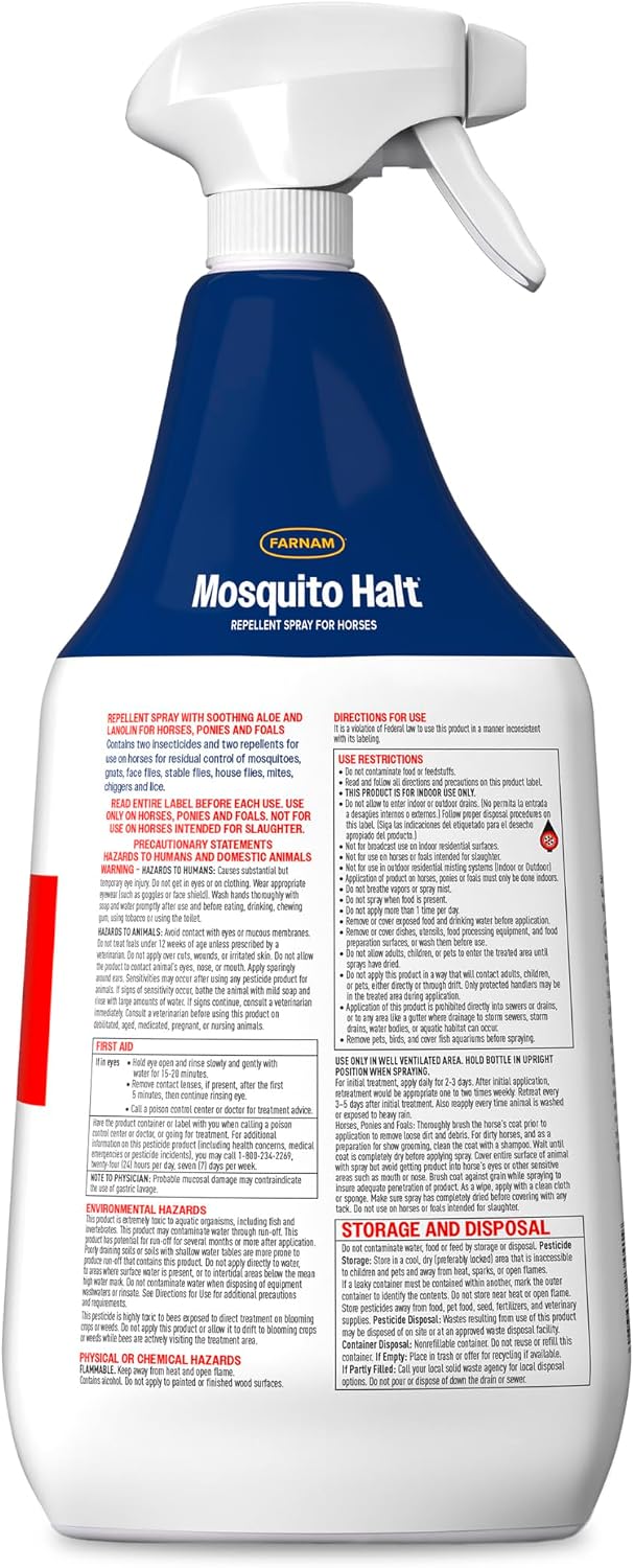 Farnam Mosquito Halt, Mosquito Repellent Spray for Horses, Quick Knockdown Against Mosquitoes, Flies and More, 32 fl oz - Image 10