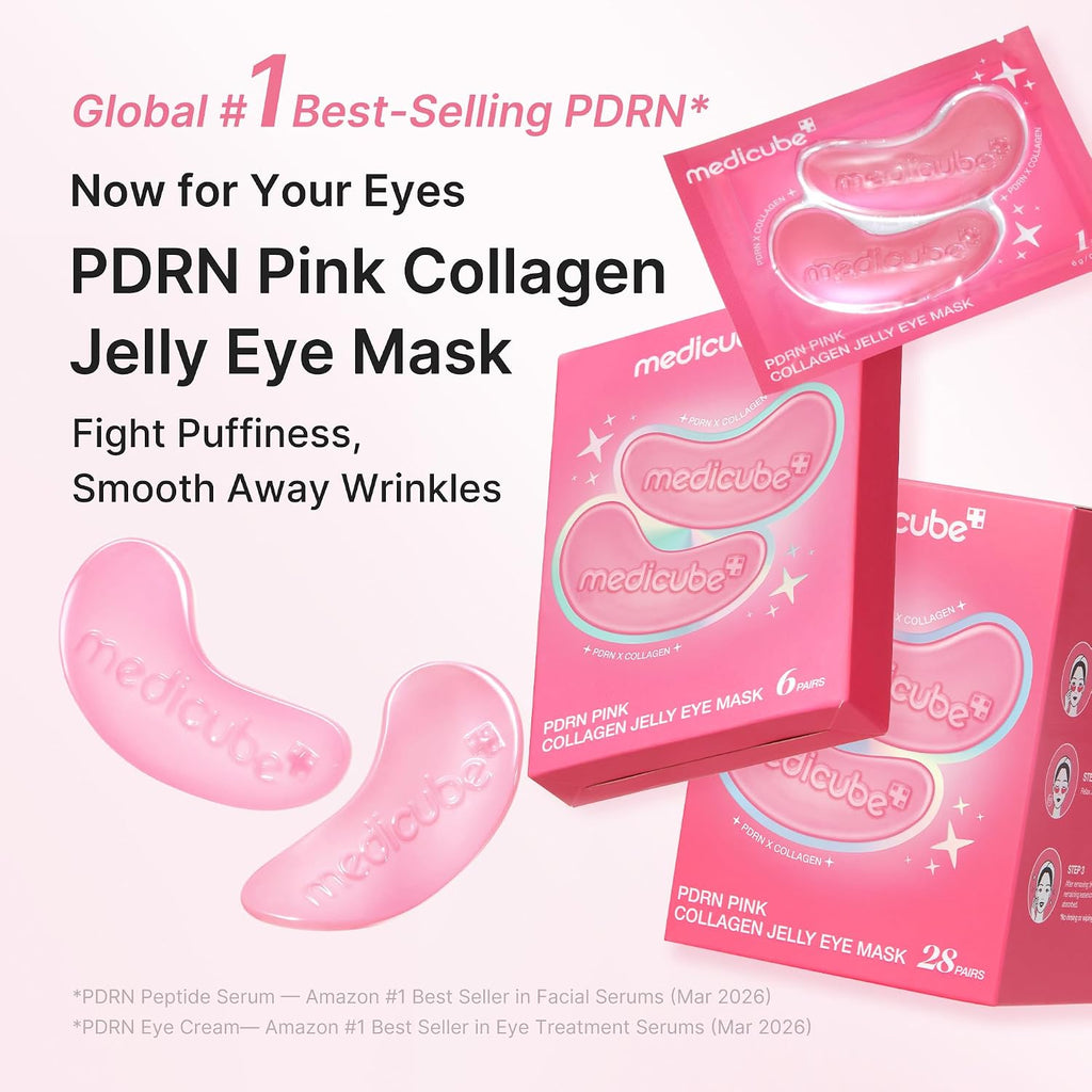 Medicube PDRN Pink Collagen Jelly Eye Mask jar and hydrogel patches