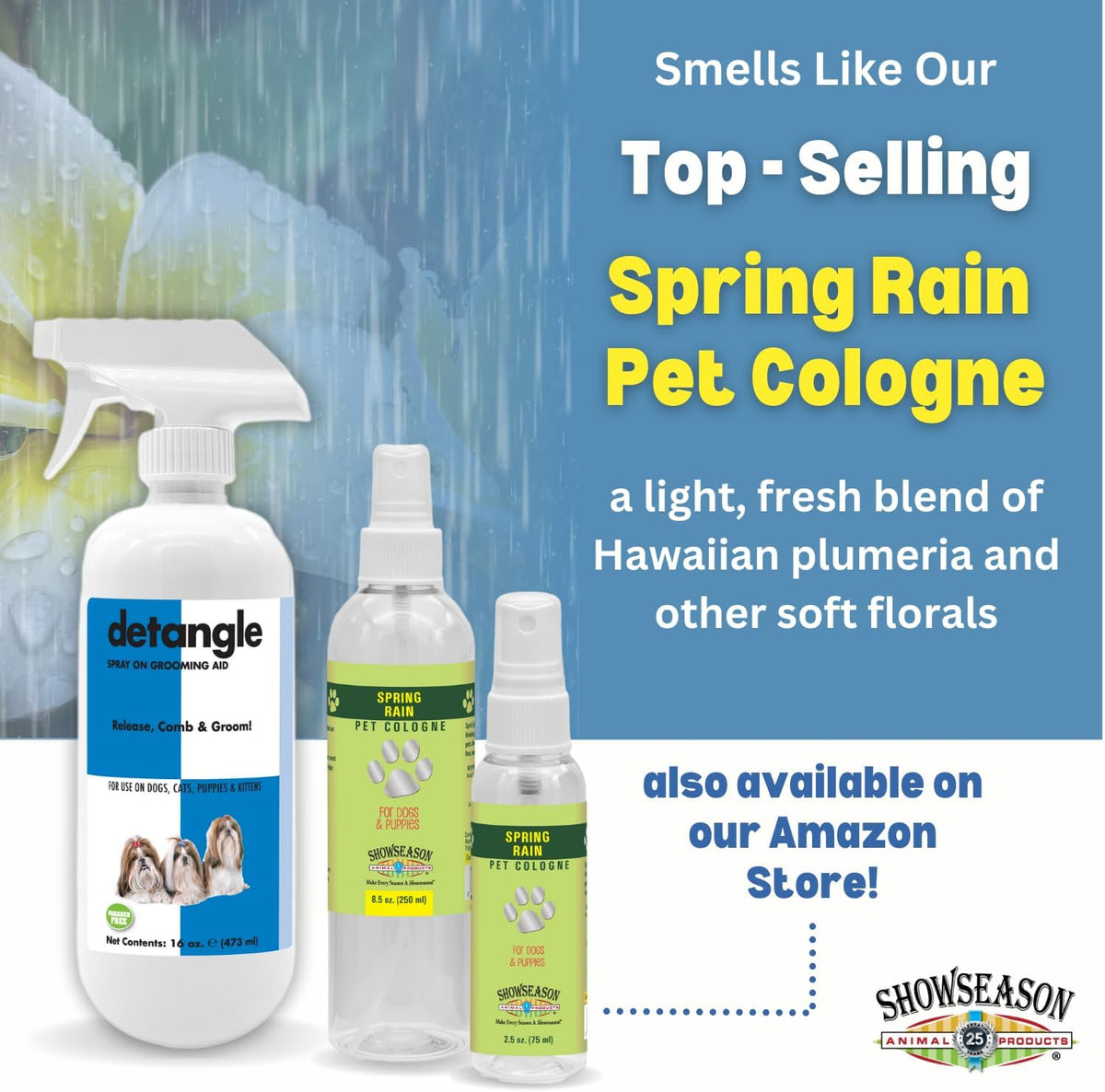 Paraben free pet detangler spray bottle showing product details and directions
