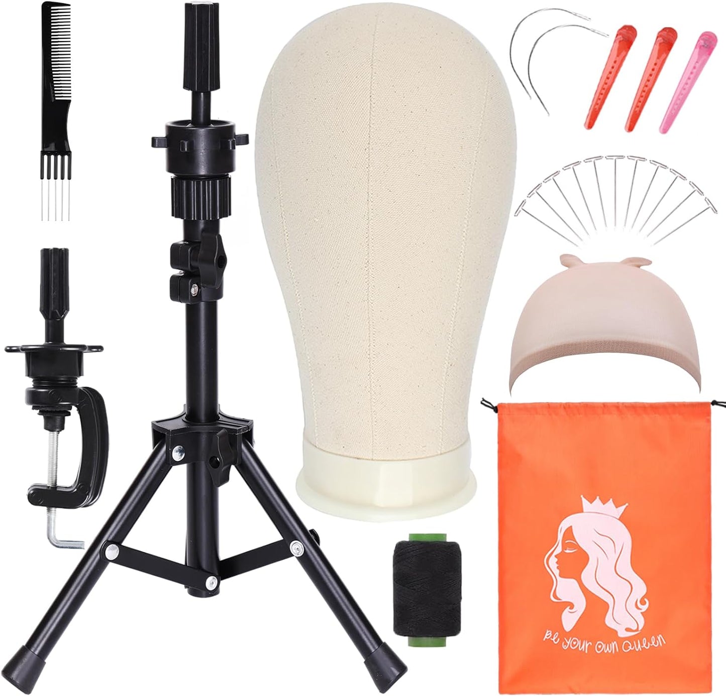 PWEOUKE 22 inch canvas wig head with adjustable tripod stand