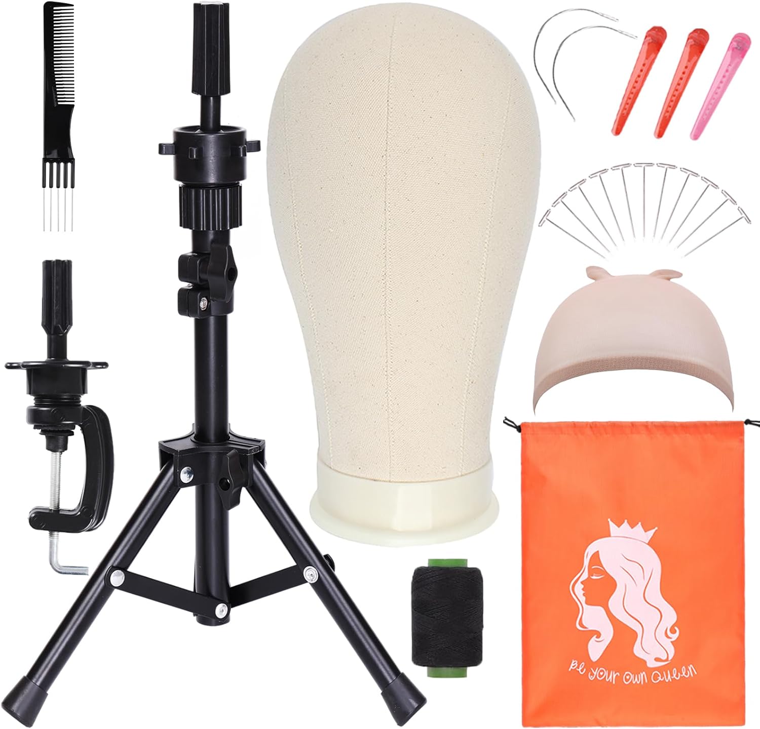 PWEOUKE 22 inch canvas wig head with adjustable tripod stand
