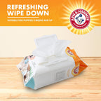 Back label of Arm And Hammer pet wipes detailing safety directions and ingredients.