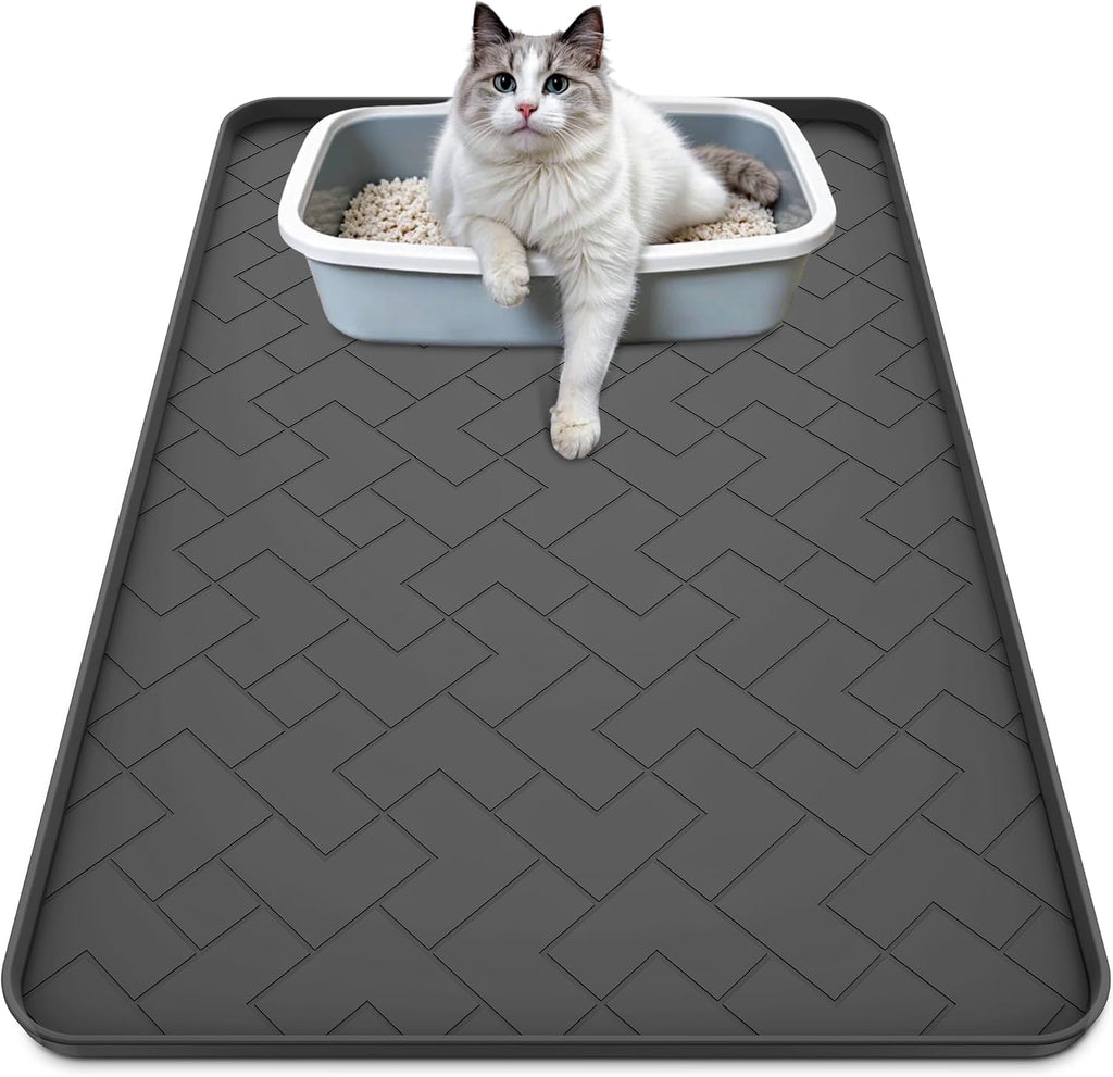 Extra large gray pet placemat for scatter control in modern homes