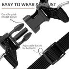 Black puppy vest harness showing quick release buckle