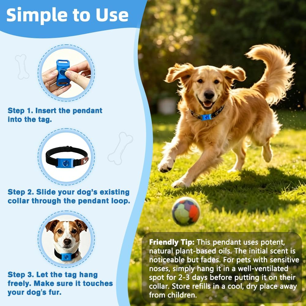 Dog wearing natural flea and tick protection pendant