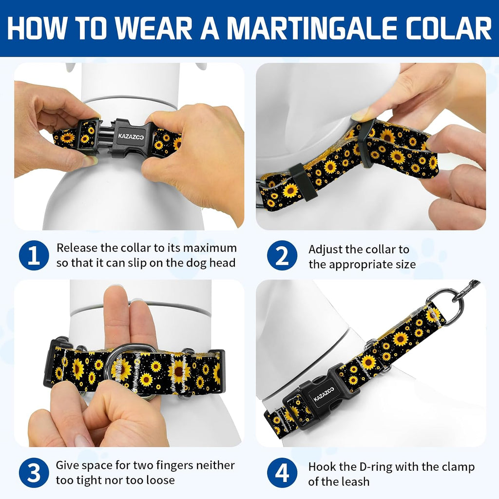 Martingale collar showing metal D-ring and adjustment slider