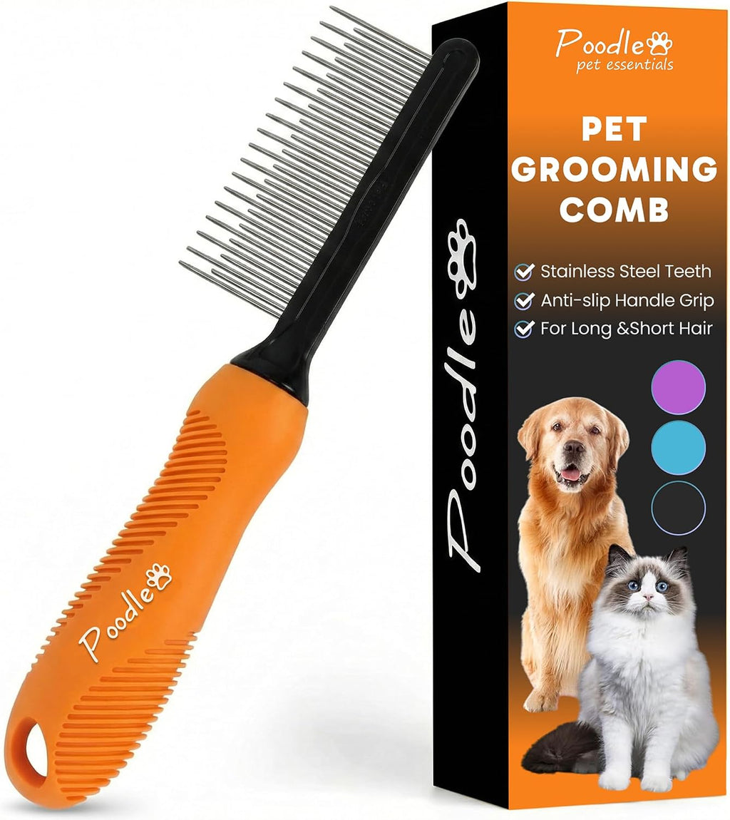 Poodle Pet Detangling Pet Comb with Long & Short Stainless Steel Teeth for Removing Matted Fur, Knots & Tangles - Detangler Tool Accessories for Safe & Gentle DIY Dog & Cat Grooming - Image 12