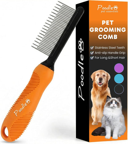 Poodle Pet Detangling Pet Comb with Long & Short Stainless Steel Teeth for Removing Matted Fur, Knots & Tangles - Detangler Tool Accessories for Safe & Gentle DIY Dog & Cat Grooming - Image 12