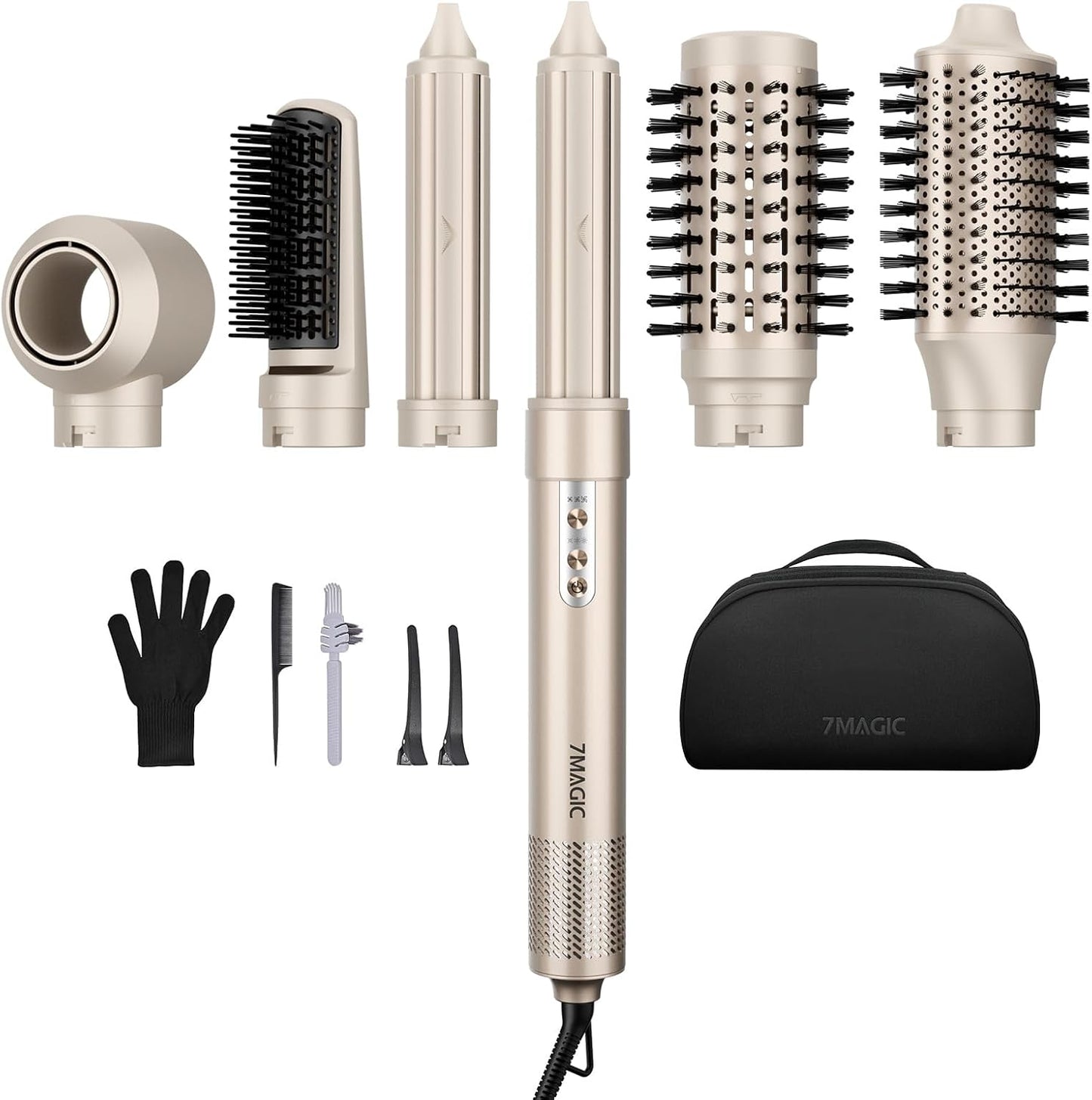 7MAGIC 6 in 1 multi hair styler dryer brush gold front view showing professional blow dryer design