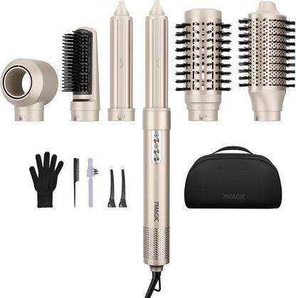 7MAGIC 6 in 1 multi hair styler dryer brush gold front view showing professional blow dryer design