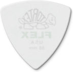 Six pack arrangement of authentic imported green triangular musical picks for guitarists.