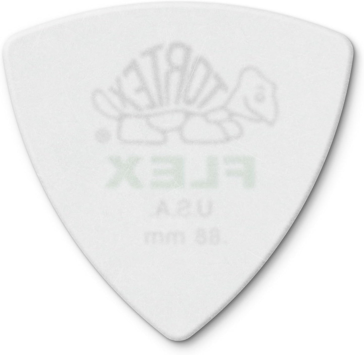 Six pack arrangement of authentic imported green triangular musical picks for guitarists.