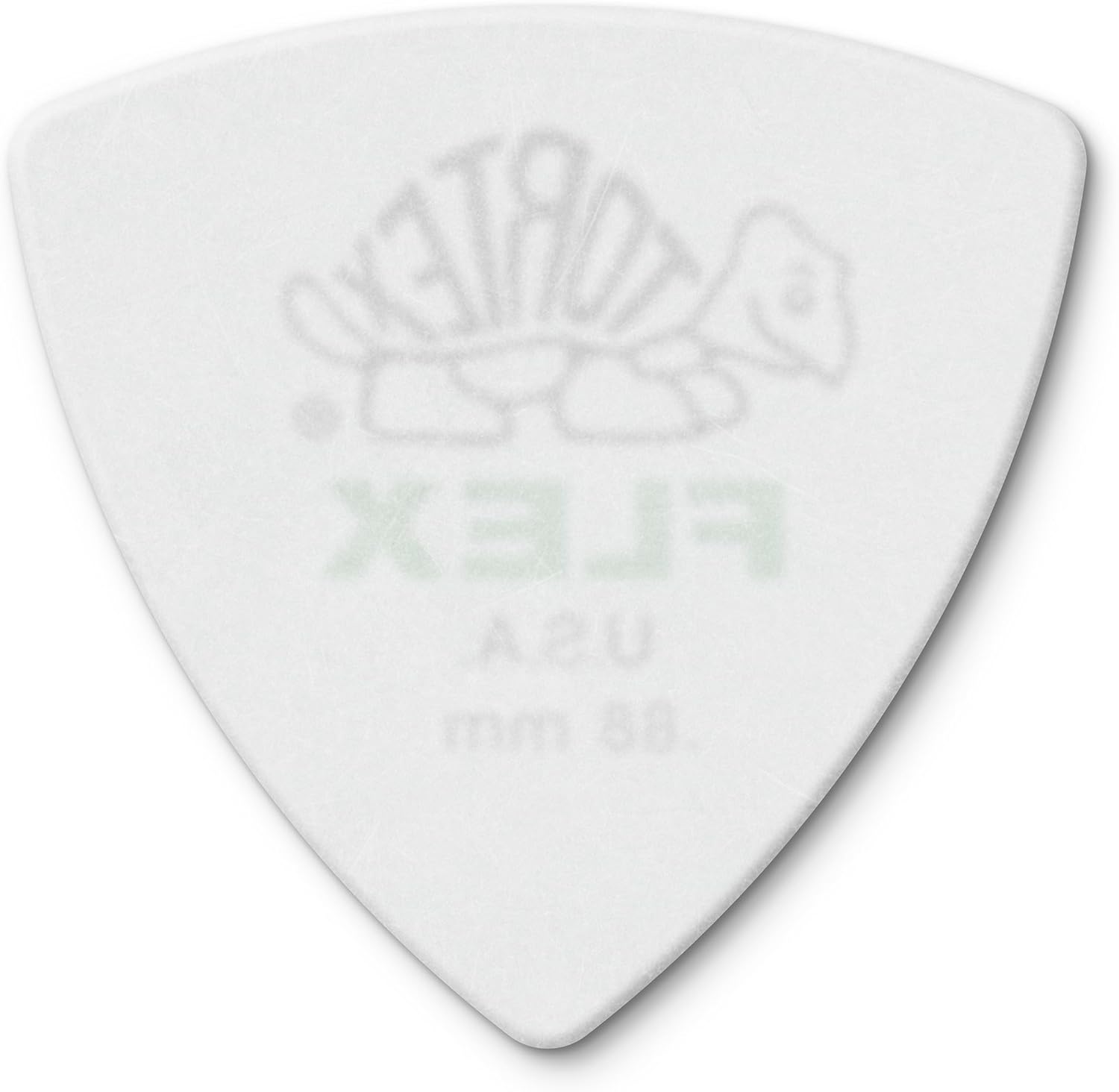 Six pack arrangement of authentic imported green triangular musical picks for guitarists.