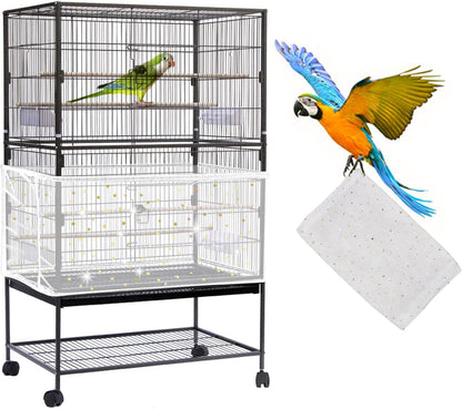Daoeny Large Bird Cage Cover, Bird Cage Seed Catcher, Adjustable Soft Airy Nylon Mesh Net, Birdcage Cover Skirt Seed Guard for Parrot Parakeet Macaw African Round Square Cages (Black) - Image 9
