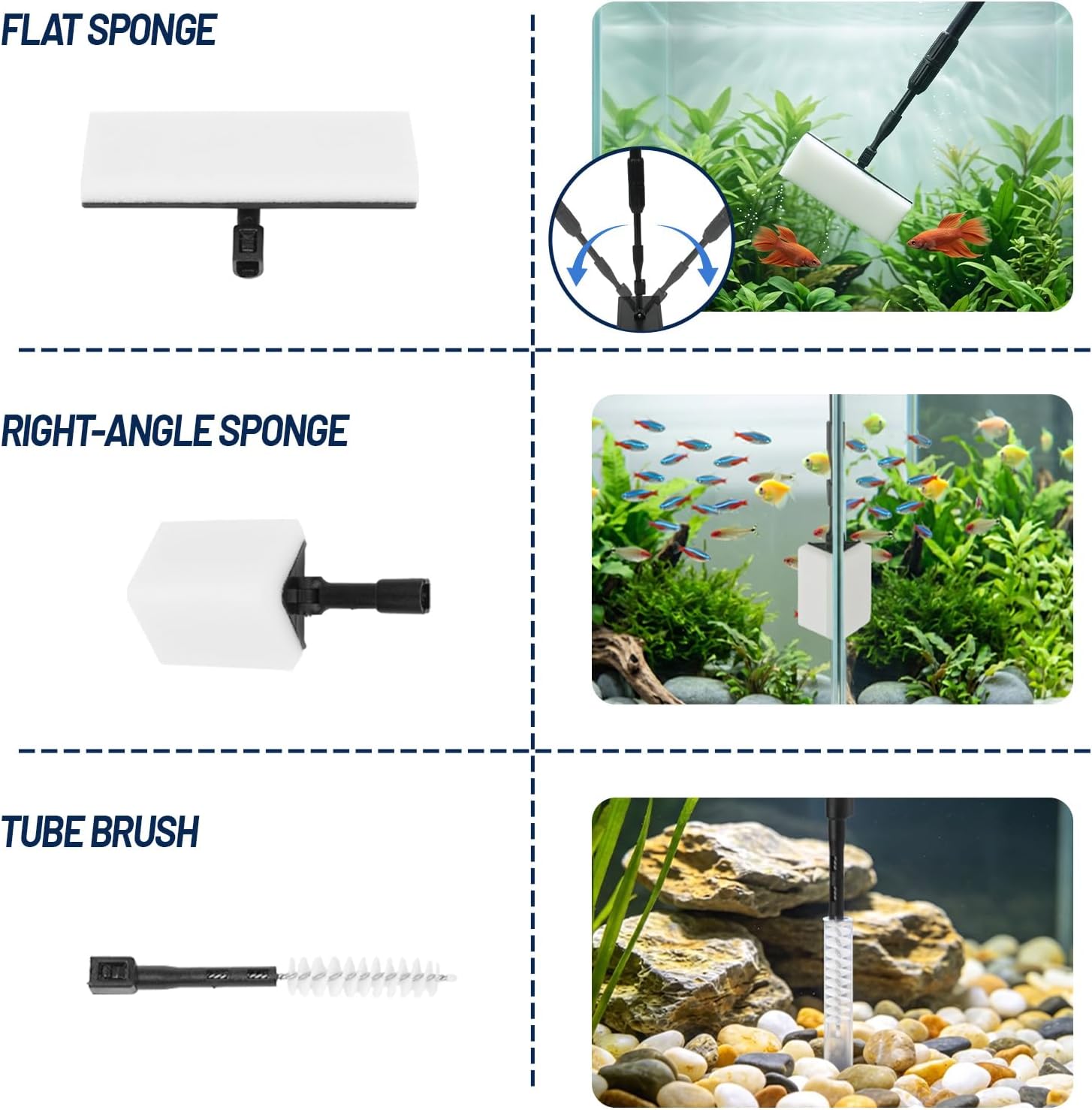Gravel rake attachment loosening and leveling substrate sand in a freshwater aquarium