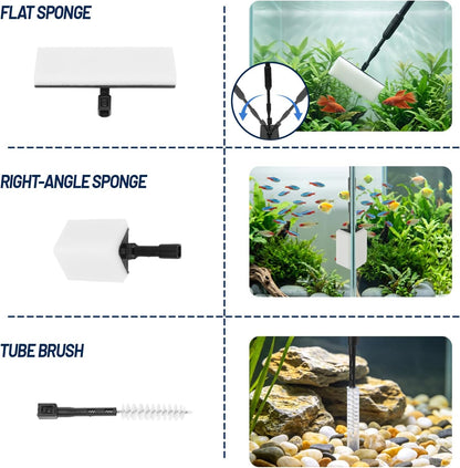 Gravel rake attachment loosening and leveling substrate sand in a freshwater aquarium