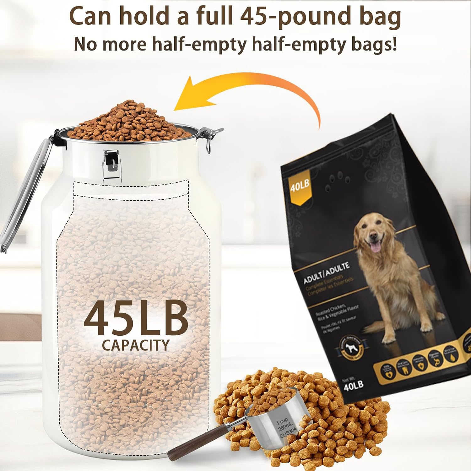Aloxina dog food storage container in a modern kitchen setting