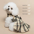 PUPTECK lightweight breathable cat and dog dress in classic cream plaid pattern.