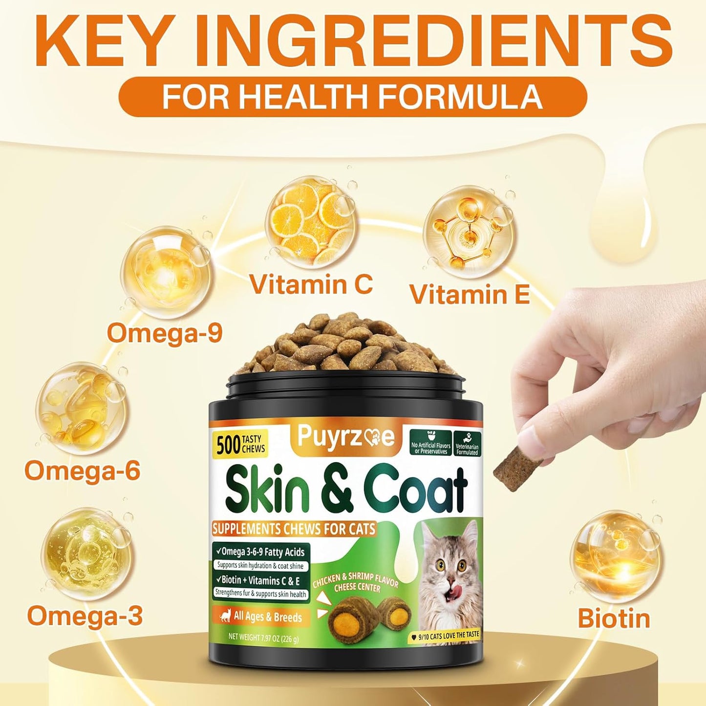 Healthy pet skin and coat support chews imported from the USA