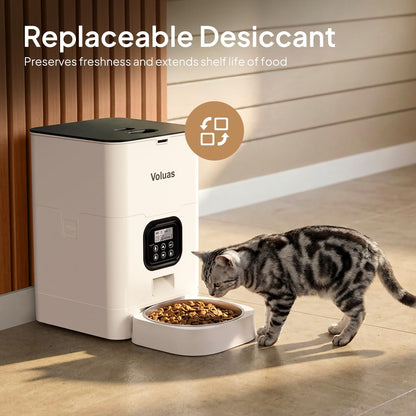 Voluas automatic dog and cat food dispenser placed in a modern living room