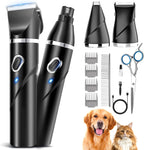 PAPMINI 4 in 1 Dog Grooming Kit front view showcasing the black cordless clipper handle with blue LED indicators.