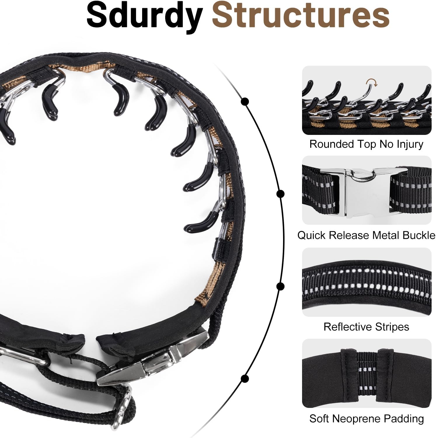 Pudiwind martingale design pinch collar with quick release metal buckle