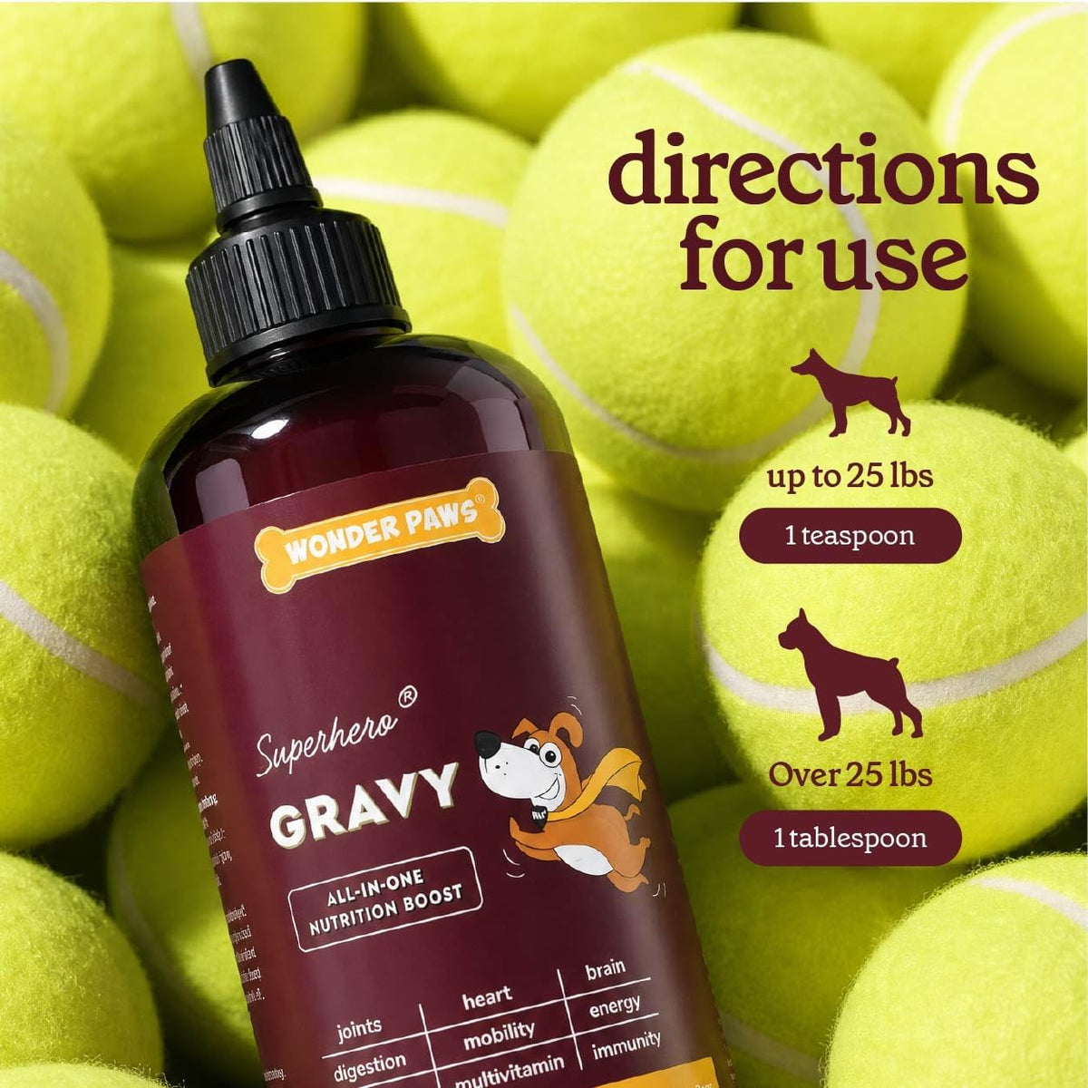 Wonder Paws imported USA dog supplement bottle side view showing directions