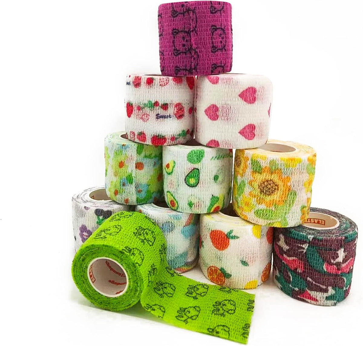 JVNZAM Vet Tape wrap 12 rolls colorful fruit pattern front view