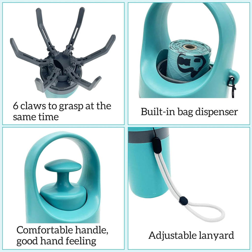 Fhiny lightweight handheld scooper attached to a dog leash via the convenient lanyard rope.
