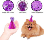 Multi-color glitter pet party hats with pom-poms