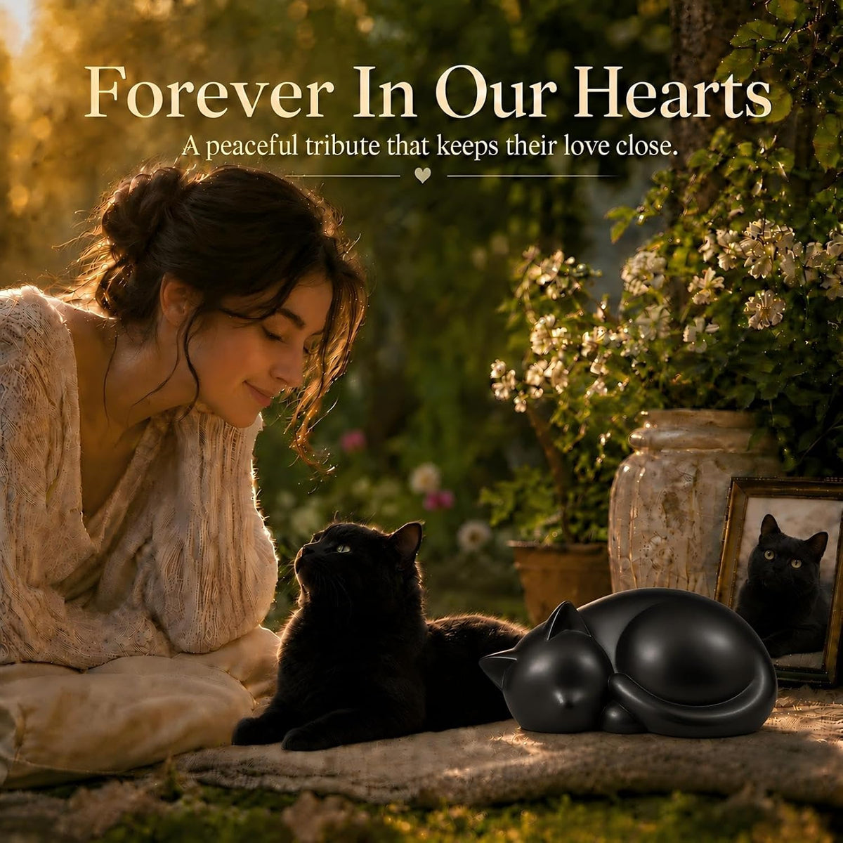 Sleeping Cat Pet Memorial Urn, Black Ceramic Keepsake for Cat Ashes - Image 4