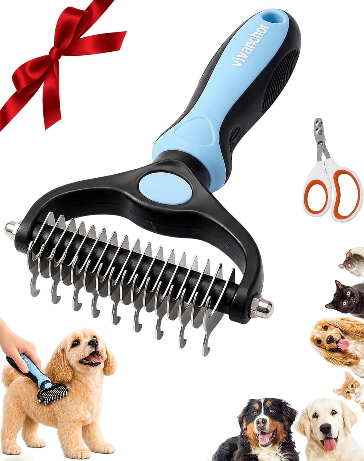 Luxenor 2-in-1 pet deshedding brush held in hand for scale