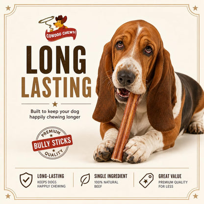 Back of packaging for Cowdog Chews natural grain free dog treats showing ingredient details.
