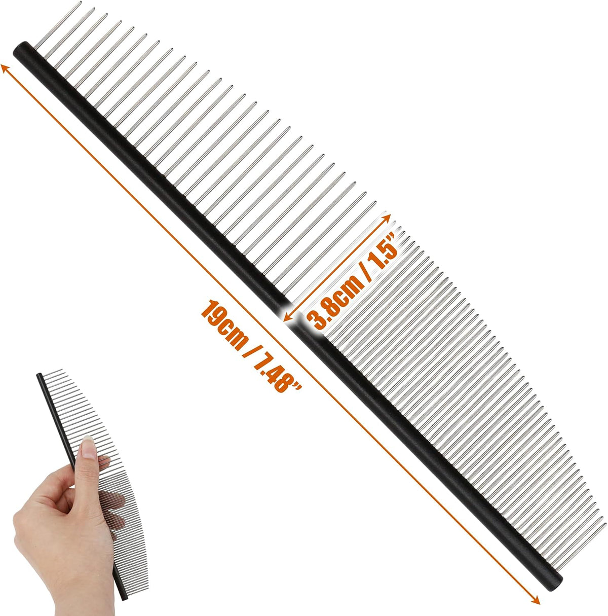 KH866 curved pet comb demonstrating facial contouring