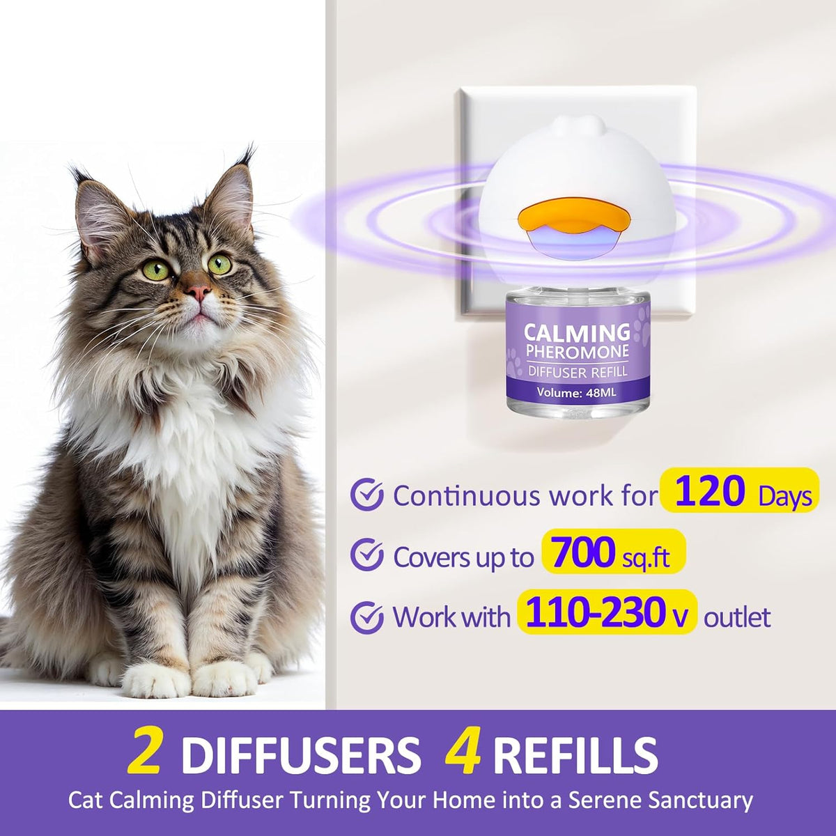 Authentic USA imported feline stress relief diffuser setup showing proper vertical orientation.