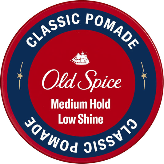 Old Spice Classic Pomade for Men front view of 2.22 ounce red and blue tub