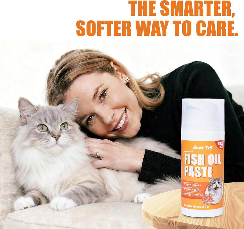 Premium fish oil supplement for cats showcasing secure pump top dispenser