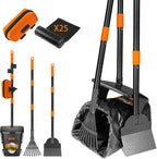 Nibnozy dog pooper scooper kit front view showcasing the long metal handle and swivel bin.
