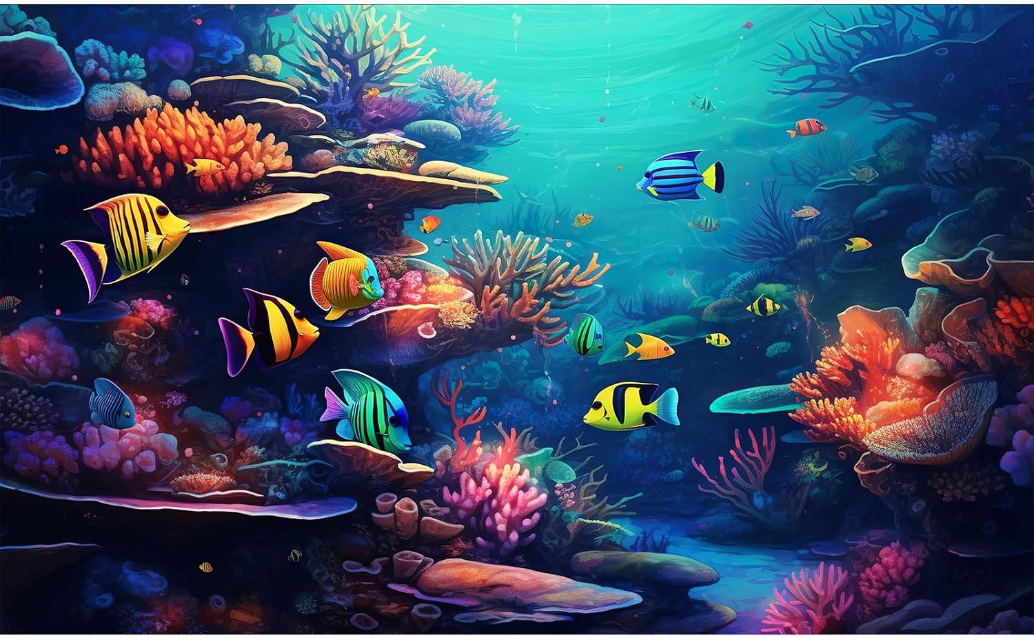 Underwater Aquarium Background Coral Reef Tropical Fish Terrarium Background Deep Blue Ocean Sea Sunbeams Aquatic Plants Fish Tank Backdrop Poster Wallpaper Decorations Vinyl 24x16in - Image 9